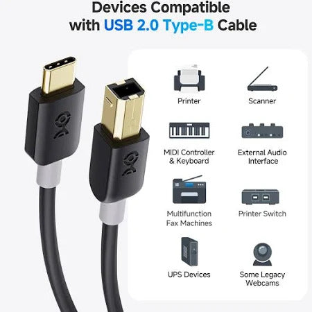 (ELE) UT-1016 USB-C to USB-B Printer Cable