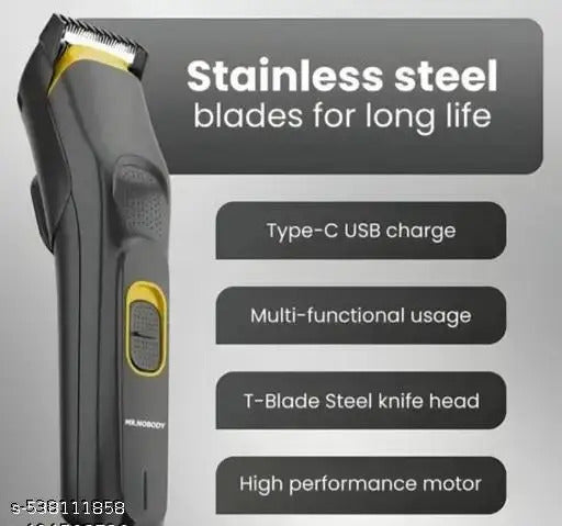 (ELE) UT-1073 AT-509 Rechargeable Hair Beard Trimmer for Men Trendy Styler Trimmer Stainless Steel Sharp Blade Beard Shaver (Black)