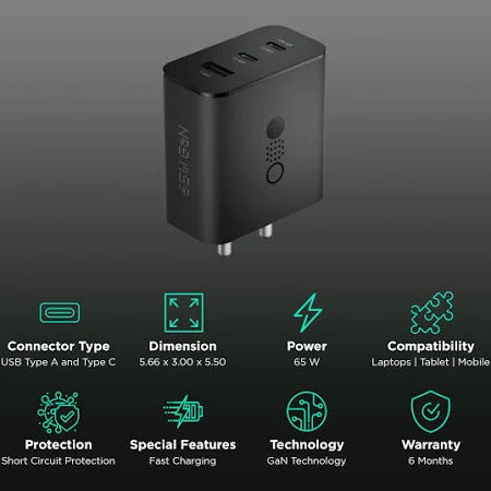 (ELE) UT-1009     ⚡⚡ 65W Ultra fast GaN 3 A Multiport Mobile Charger ⚡⚡