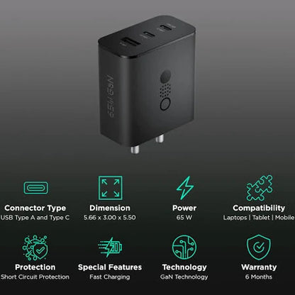 (ELE) UT-1009     ⚡⚡ 65W Ultra fast GaN 3 A Multiport Mobile Charger ⚡⚡