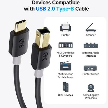 (ELE) UT-1016     USB-C to USB-B Printer Cable