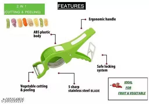 UT-1017   WINGER 2 In 1 Vegetable Sharp Stainless Steel 5 Blade Cutter with Peeler for Kitchen Slicer and Peeler with Smart Locking System Vegetable & Fruit Grater & Slicer